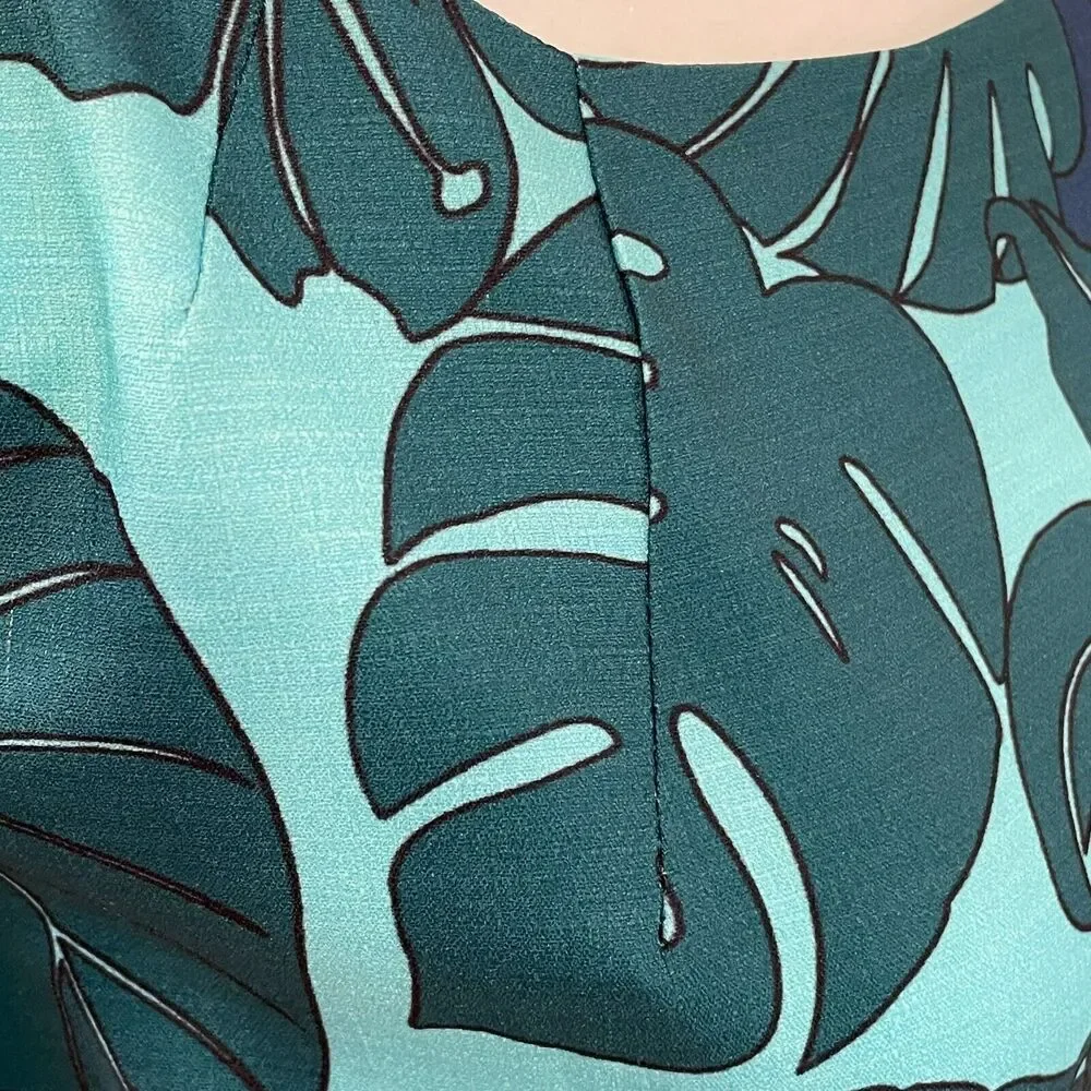 ~ Pink Martini Med Blue Green Tropical A-Line Sleeveless Lined Dress* - Pockets! - Picture 12 of 16